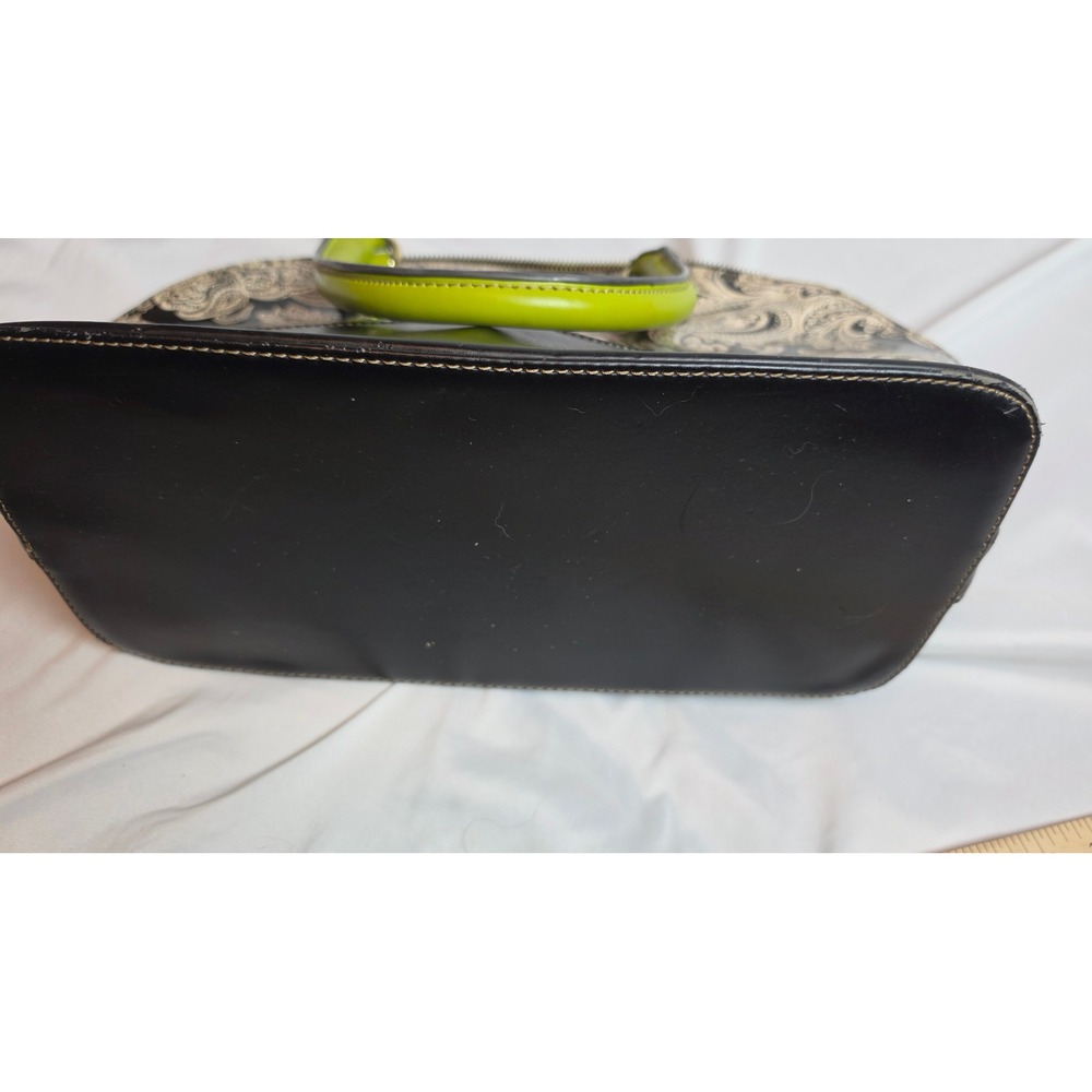 Anne Klein Paisley Satchel Bag Black White Lime Green Y2K Retro Statement Purse - Picture 5 of 8
